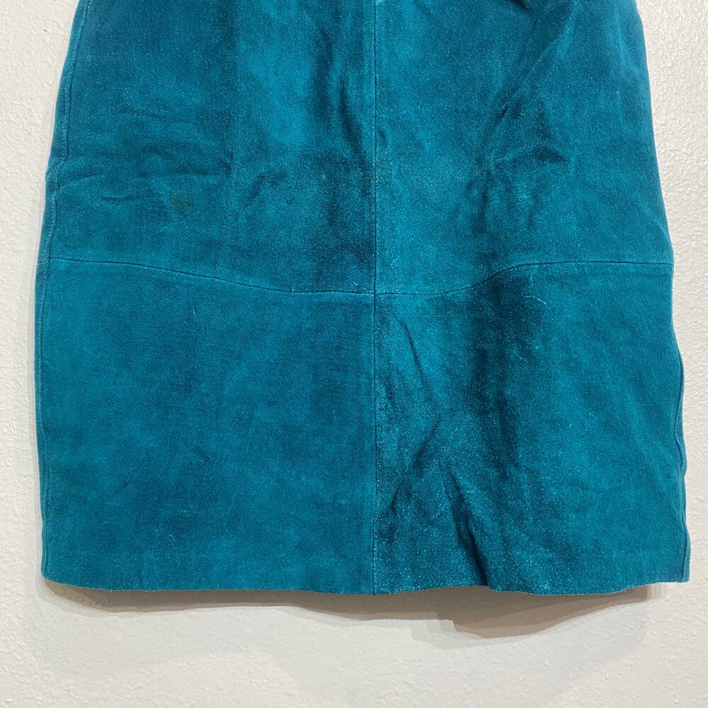 Fashion House Teal Suede Leather High Waist Mini Skirt Vintage Sz 10 - Picture 4 of 12